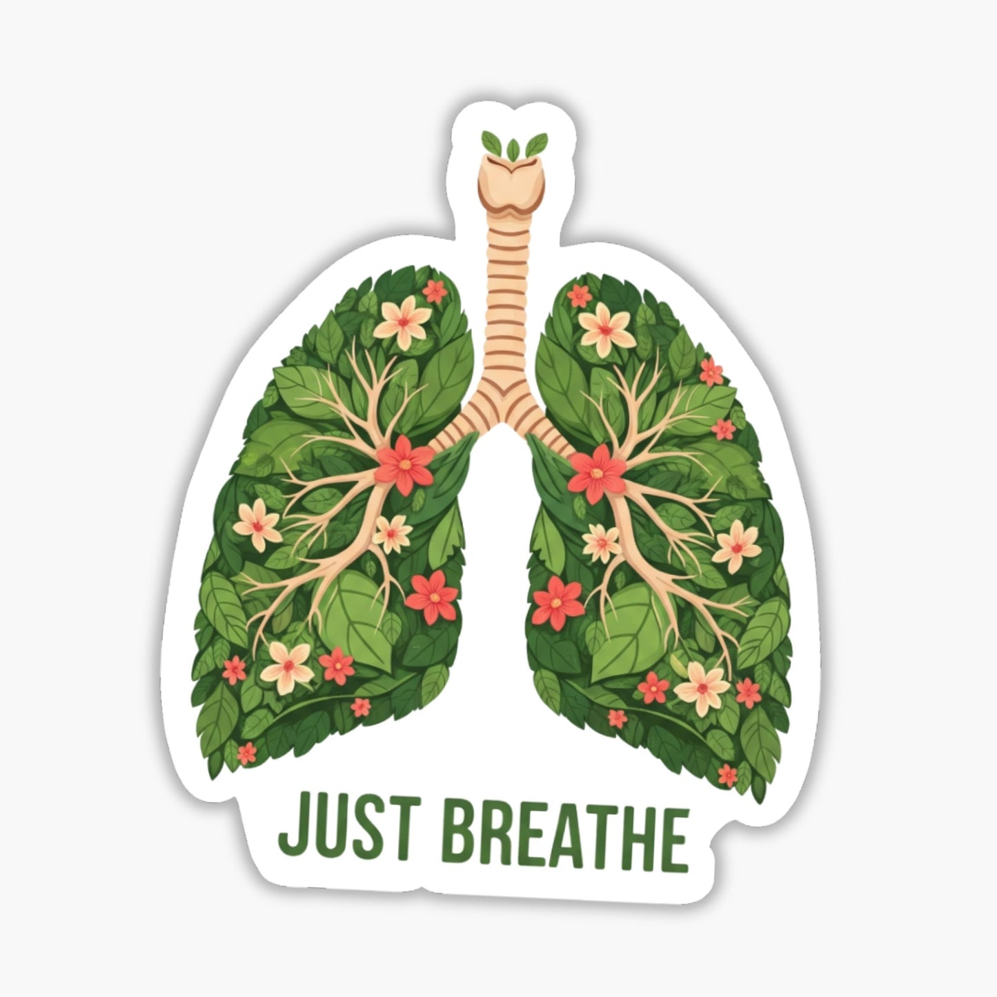 Anxiety Relief Sticker - Just Breathe Botanical Lungs Floral Decal