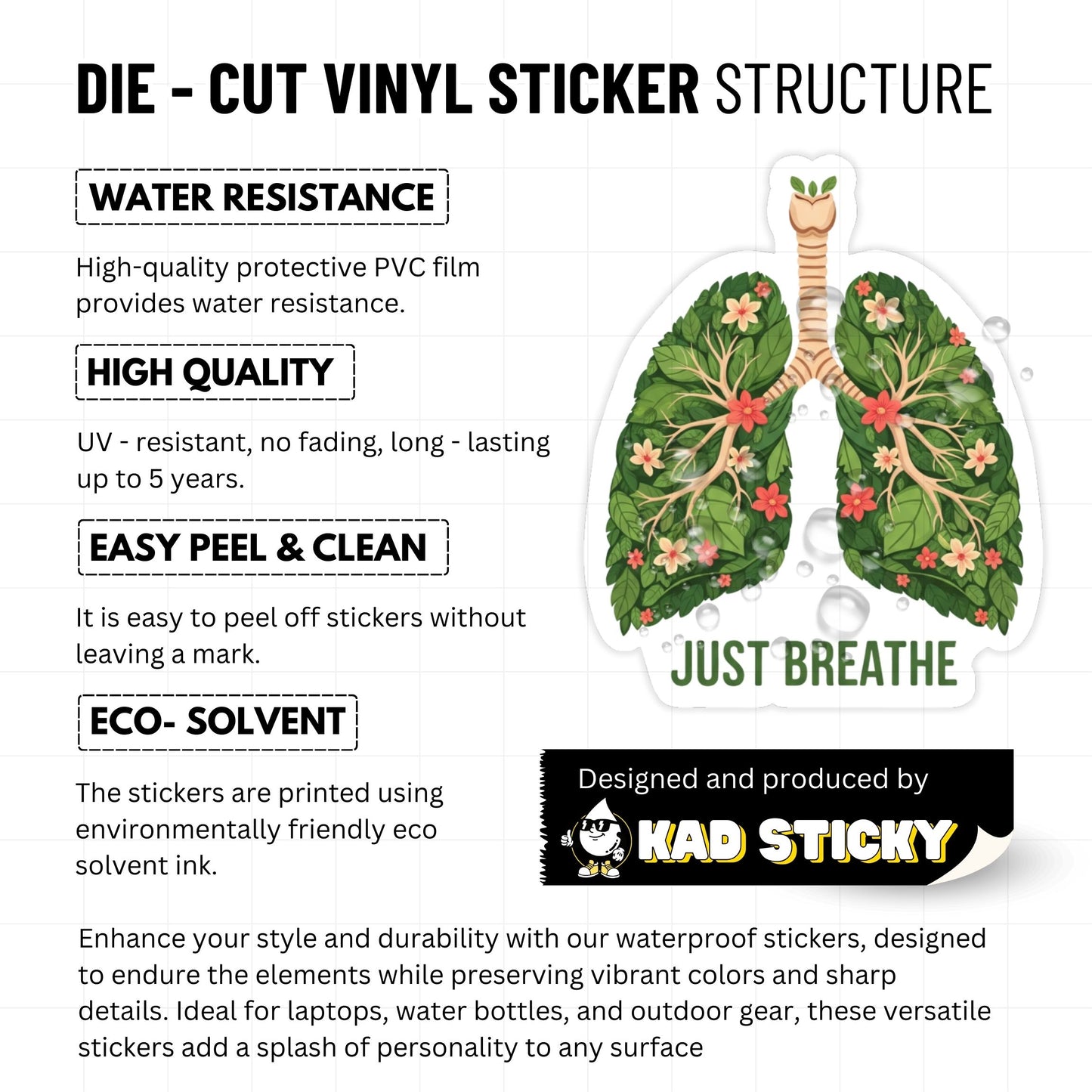 Anxiety Relief Sticker - Just Breathe Botanical Lungs Floral Decal