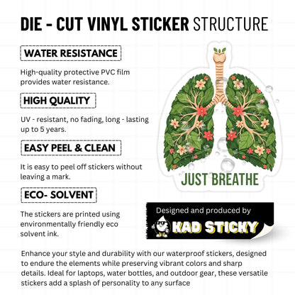 Anxiety Relief Sticker - Just Breathe Botanical Lungs Floral Decal