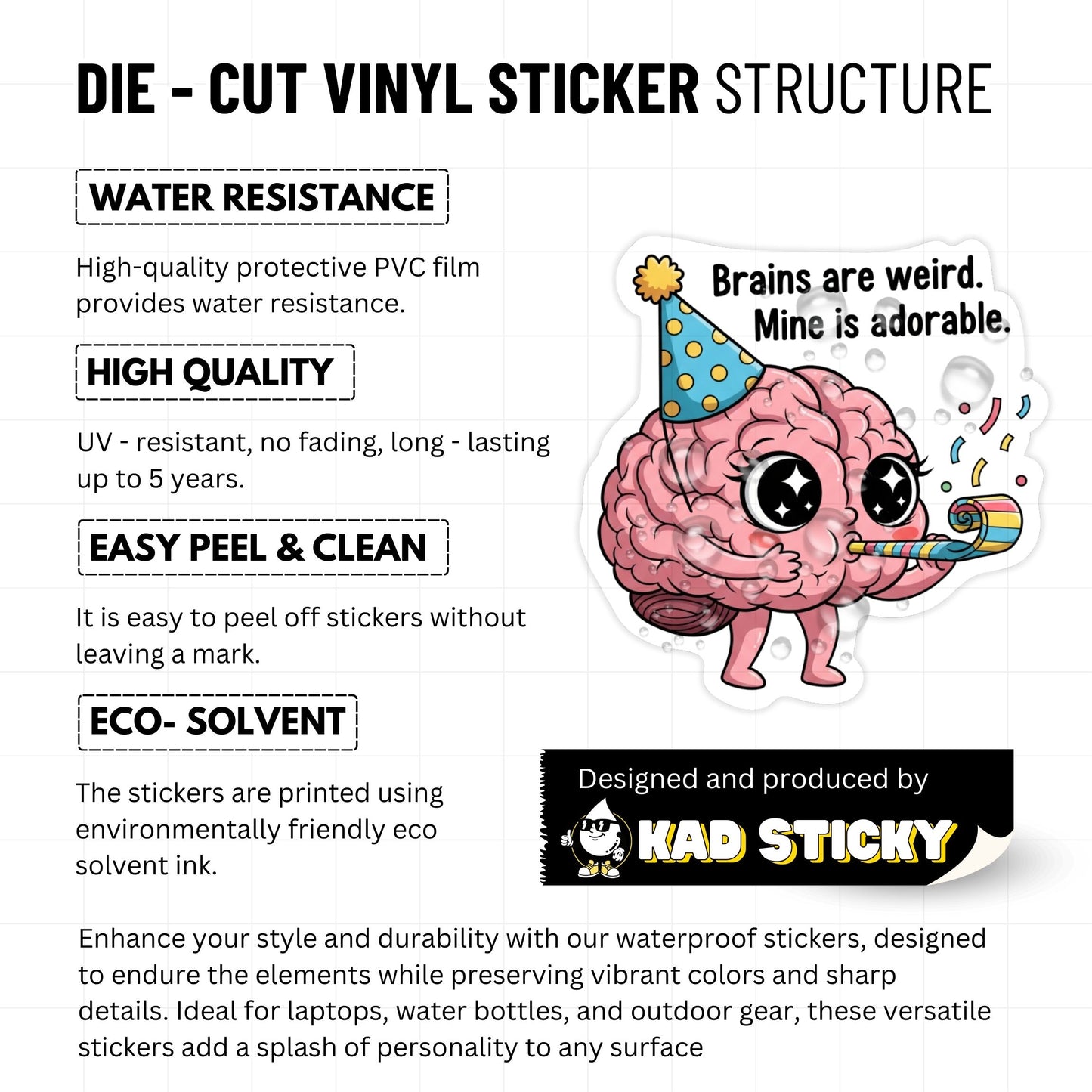 Neurodivergent Brain Sticker - Weirdly Adorable Kawaii Decal