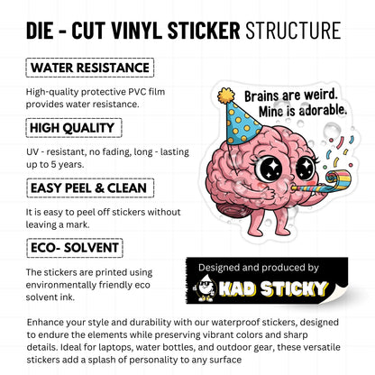 Neurodivergent Brain Sticker - Weirdly Adorable Kawaii Decal