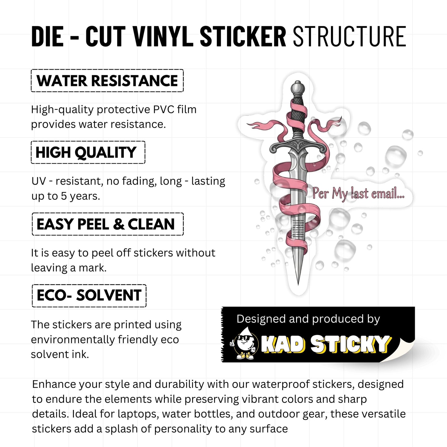 Per My Last Email Sticker - Pink Ribbon Dagger Office Humour