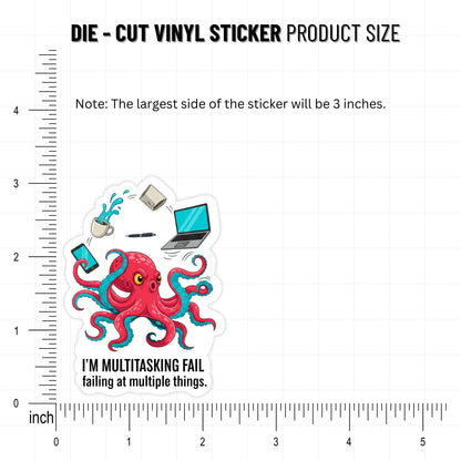 Multitasking Fail Octopus Work Meme Sticker - Funny Laptop Decal