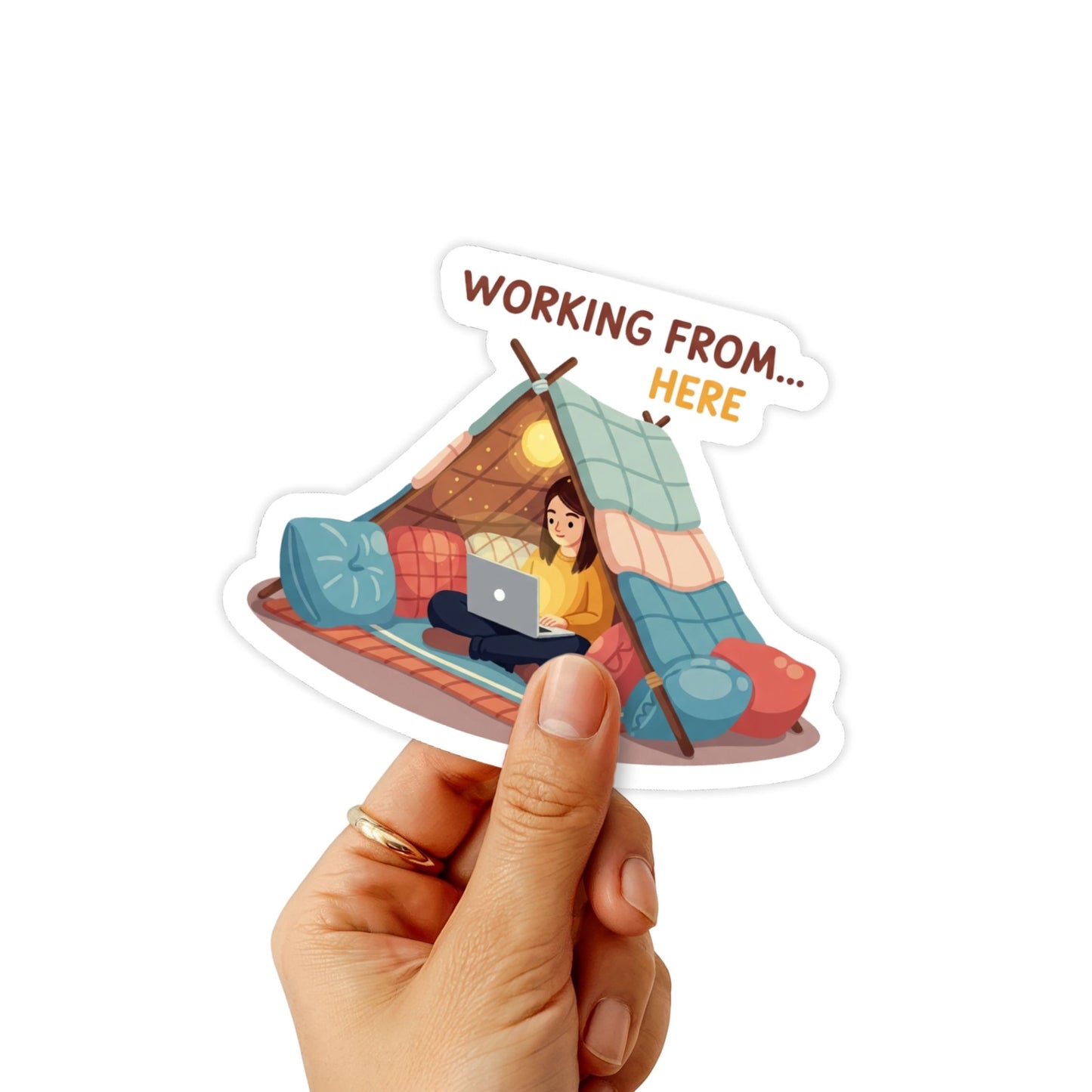 WFH Meme Sticker - Working From Here-ish Cozy Blanket Fort Decal