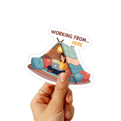 WFH Meme Sticker - Working From Here-ish Cozy Blanket Fort Decal