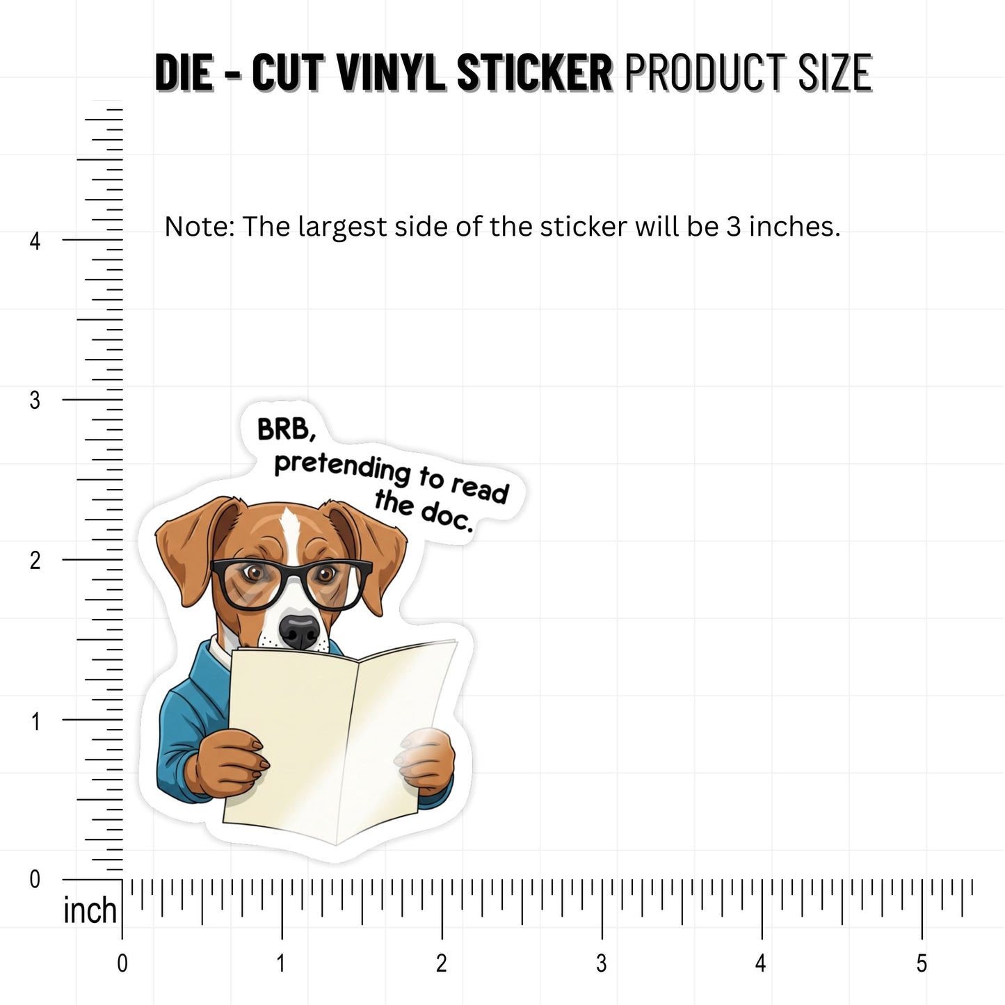 Corporate Humor Sticker - BRB Pretending to Read Dog Laptop Decal