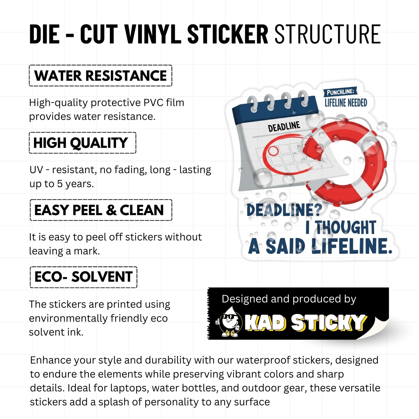 Funny Office Sticker - Deadline Lifeline Nautical Design Decal