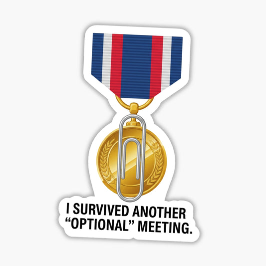 Corporate Humor Sticker - I Survived Another Optional Meeting Medal
