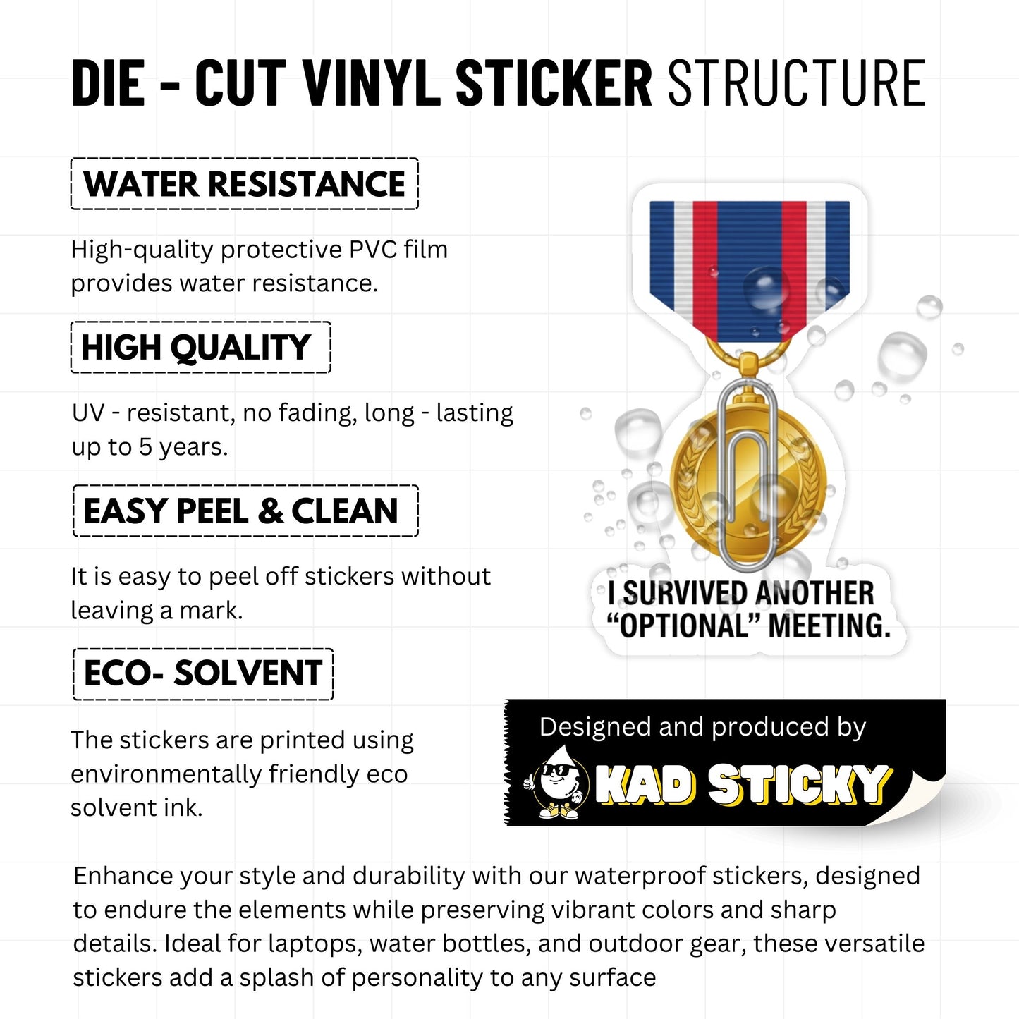 Corporate Humor Sticker - I Survived Another Optional Meeting Medal