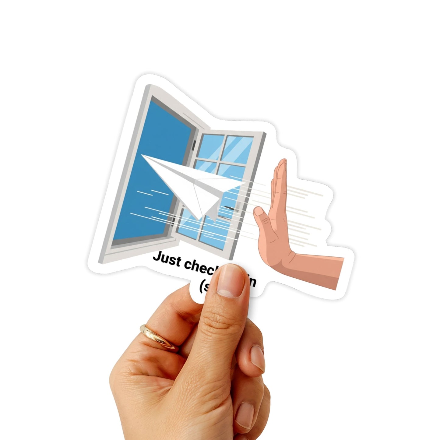 Stop Checking In Funny Office Sticker - Paper Airplane Laptop Decal