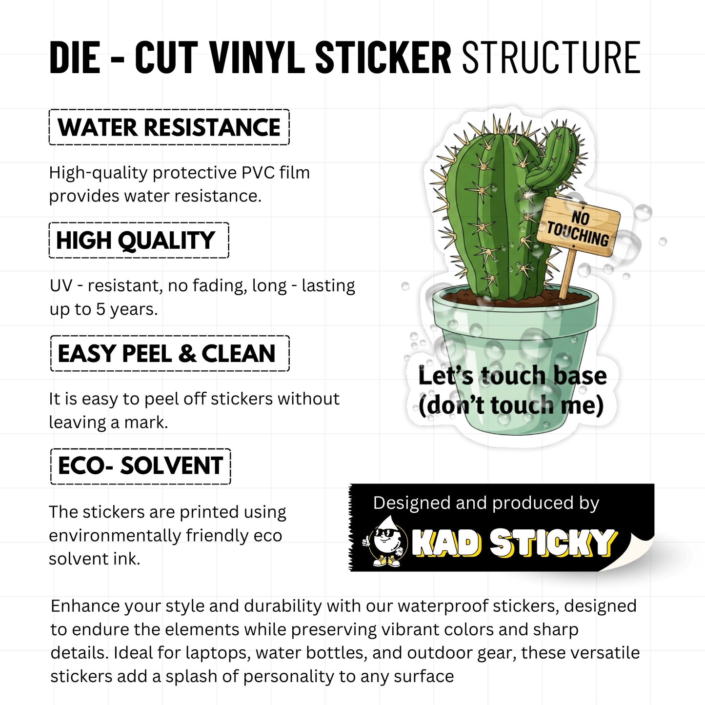 Funny Corporate Sticker - Let's Touch Base Cactus Office Humor