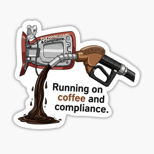 Funny Office Sticker - Running on Coffee and Compliance Vinyl