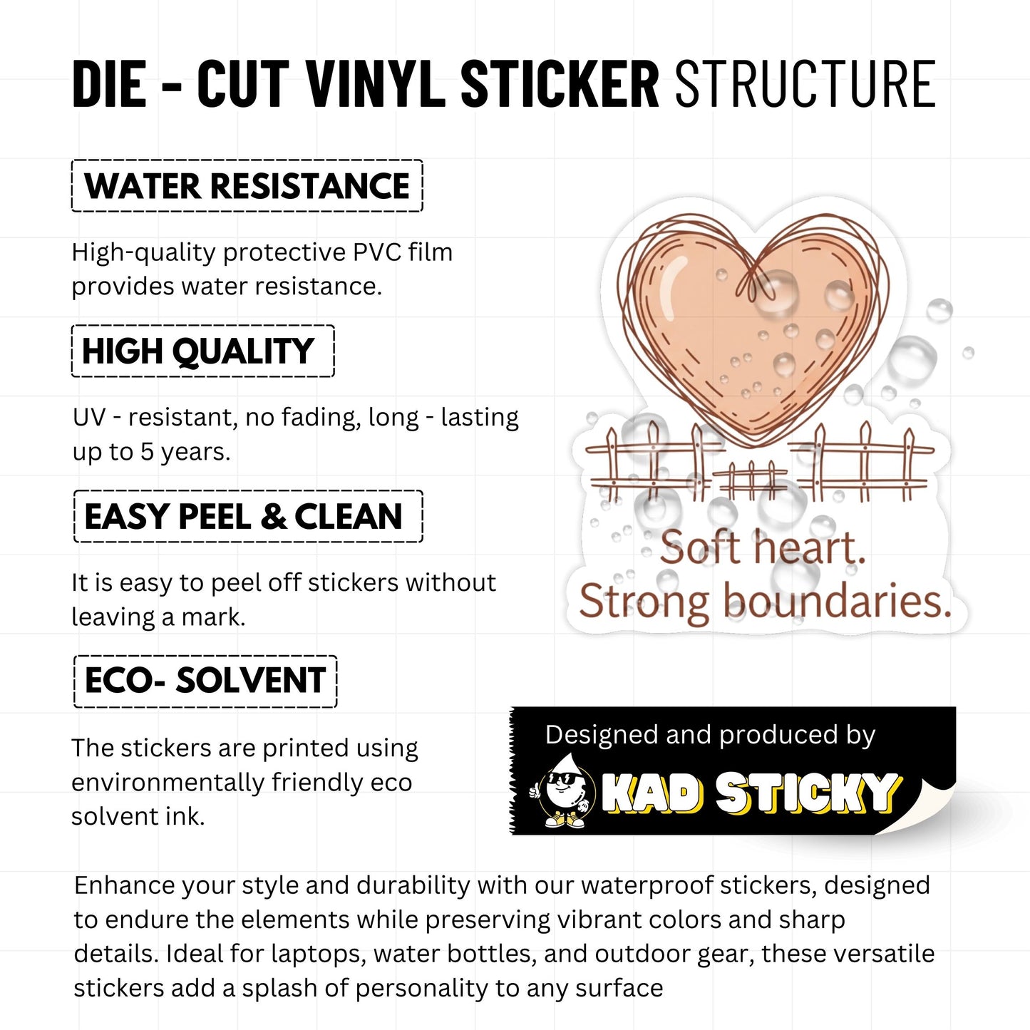 Soft Heart Strong Boundaries Sticker - Protect Your Peace Vinyl Decal