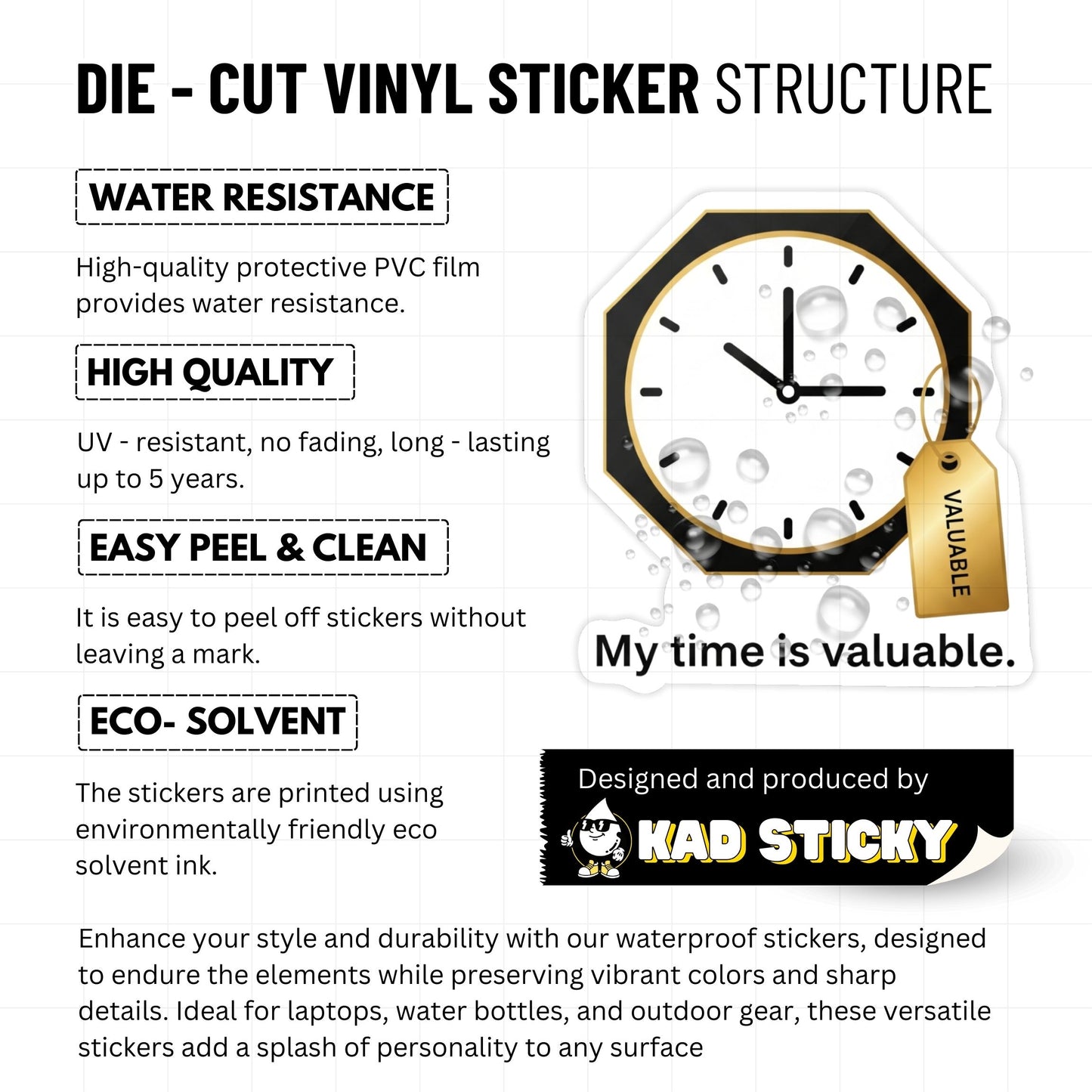 My Time is Valuable Self Worth Boundary Sticker - Minimalist Clock