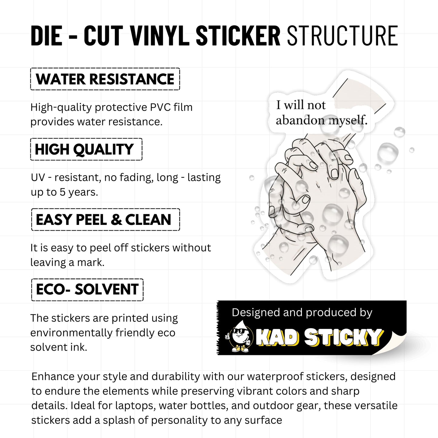 I Will Not Abandon Myself Empowerment Vinyl Sticker - Line Art Decal