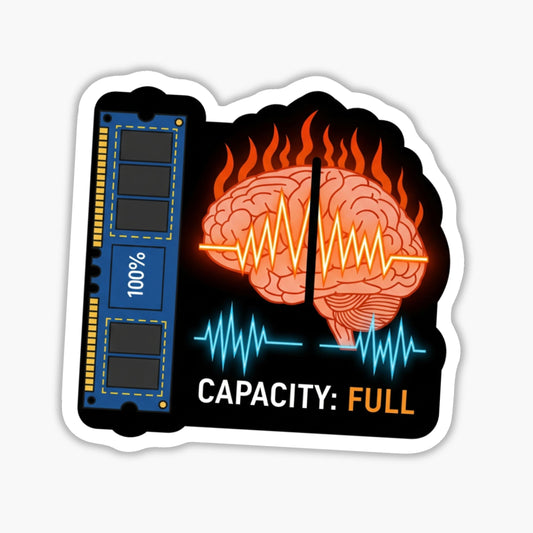 Funny Sarcastic Laptop Sticker - Capacity Full Tech Burnout Vinyl