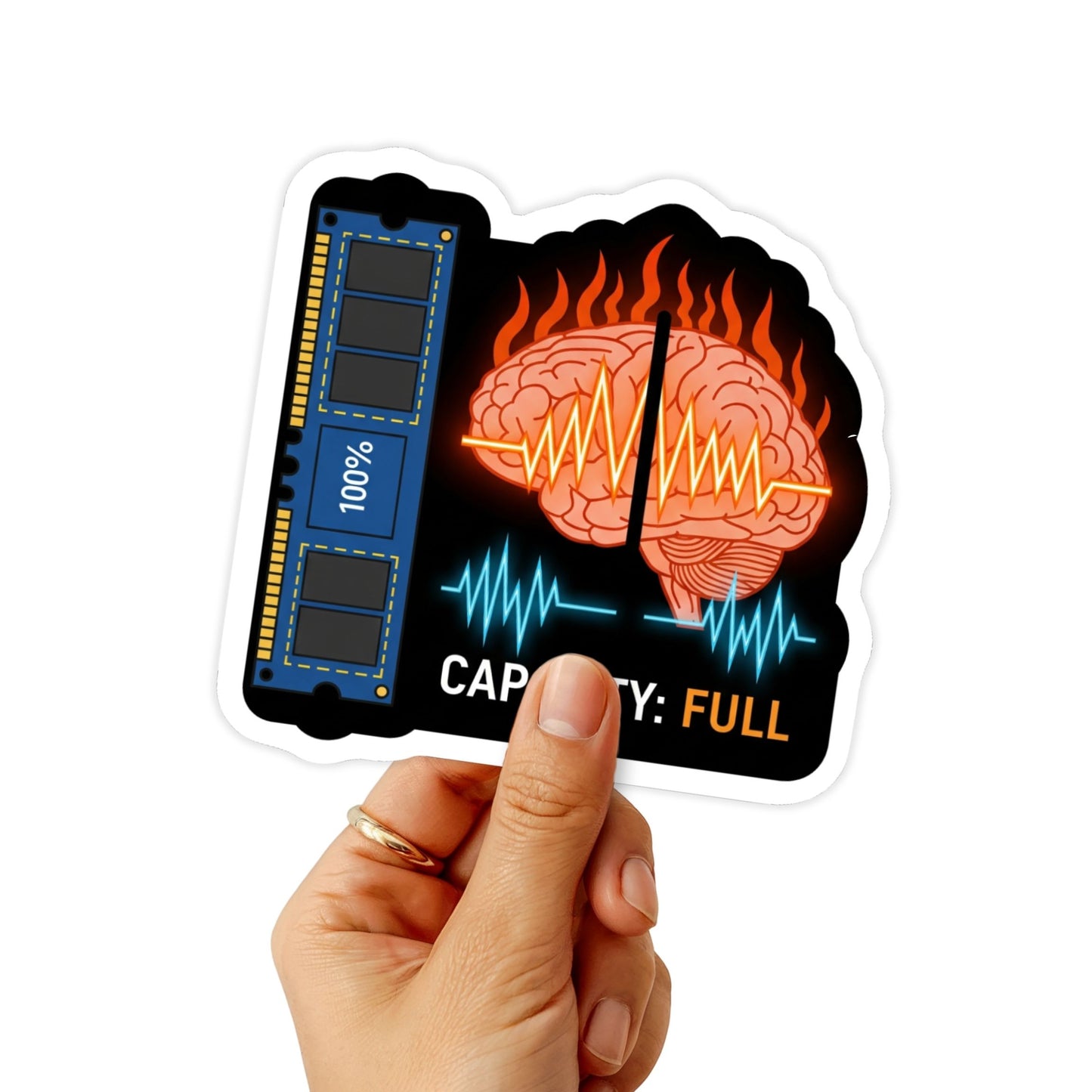 Funny Sarcastic Laptop Sticker - Capacity Full Tech Burnout Vinyl