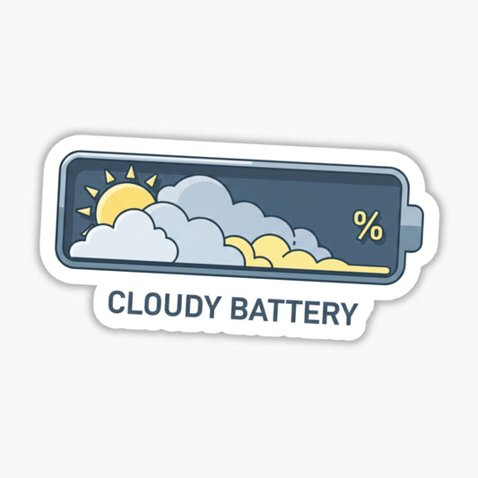 Sarcastic Social Battery Sticker - Cloudy Solar Power Laptop Decal