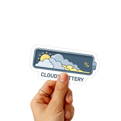 Sarcastic Social Battery Sticker - Cloudy Solar Power Laptop Decal