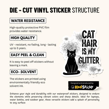 3PCs Cat Hair Glitter Sticker | Funny Cat Mom Gift | Vinyl Decal