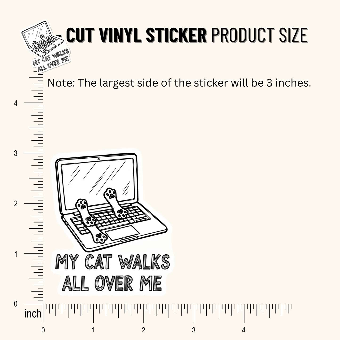 3PCs My Cat Walks On Me Sticker | Funny Vinyl Decal for Cat Lovers