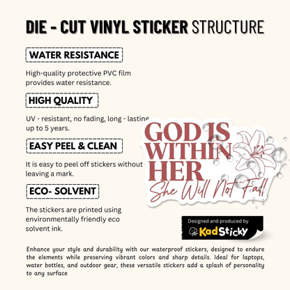 3PCs God is Within Her Sticker | Floral Christian Vinyl Decal for Women
