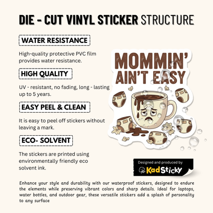 3PCs Mommin' Ain't Easy Sticker, Funny Mom Life Vinyl Decal Gift