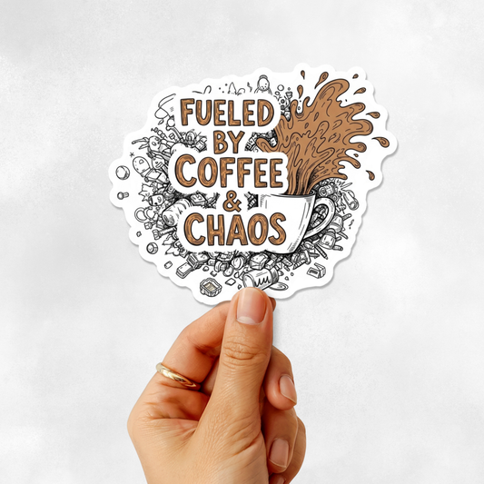 3PCs Fueled by Coffee Chaos Sticker for Moms Funny Retro Vinyl Decal