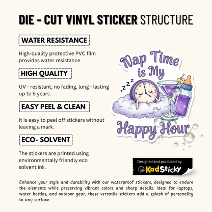 3PCs Funny Mom Sticker, Nap Time is My Happy Hour Vinyl Decal