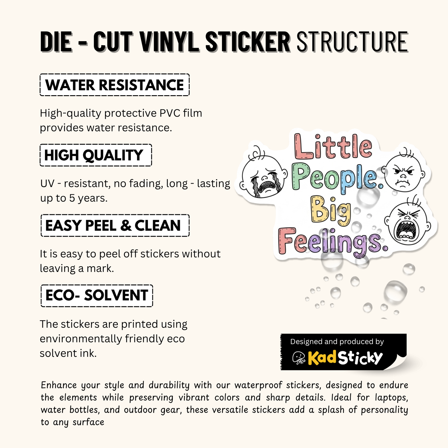 3PCs Little People Big Feelings Sticker, Funny Mom Life Vinyl Decal