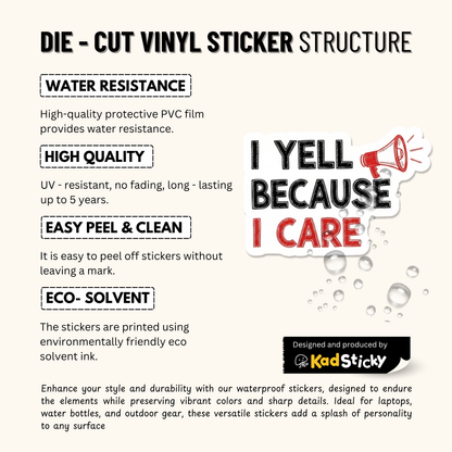 3PCs I Yell Because I Care Sticker | Funny Mom Life Vinyl Decal Gift