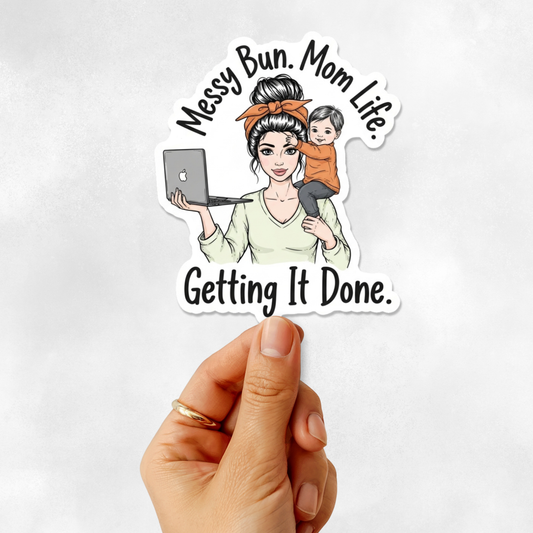 3PCs Messy Bun Mom Life Sticker | Funny Vinyl Decal for Moms