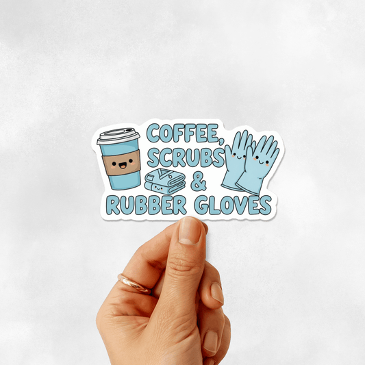 3PCs Coffee Scrubs Rubber Gloves Sticker, Funny Nurse Gift Vinyl Decal