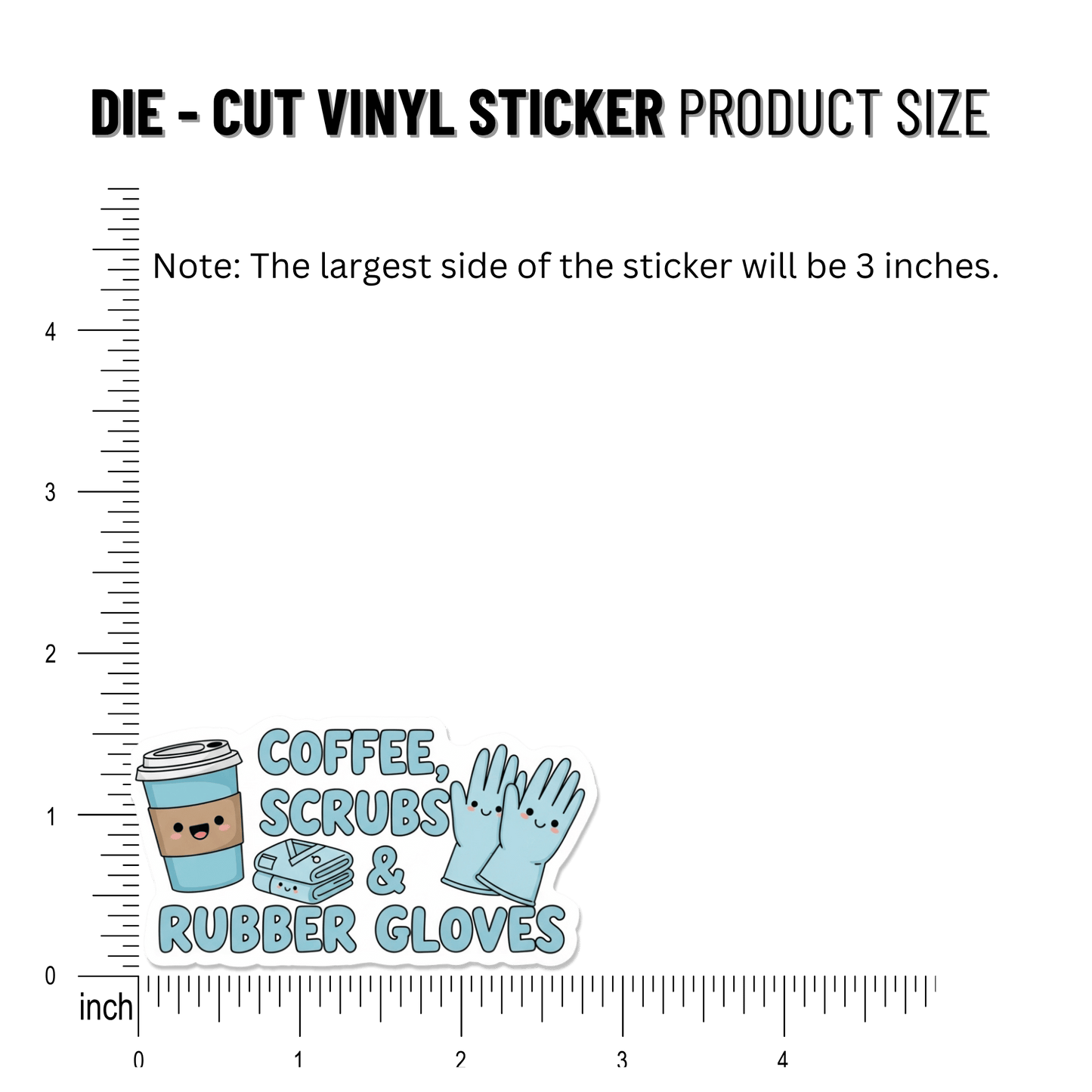 3PCs Coffee Scrubs Rubber Gloves Sticker, Funny Nurse Gift Vinyl Decal
