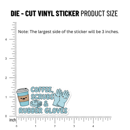 3PCs Coffee Scrubs Rubber Gloves Sticker, Funny Nurse Gift Vinyl Decal