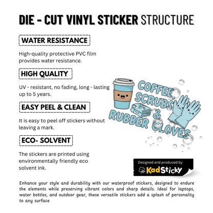 3PCs Coffee Scrubs Rubber Gloves Sticker, Funny Nurse Gift Vinyl Decal