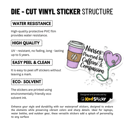 3PCs Caffeine & Compassion Nurse Sticker | Cute Vinyl Decal for Laptop