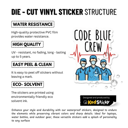 3PCs Code Blue Crew Vinyl Sticker | ER ICU Nurse Gift | Medical Decal