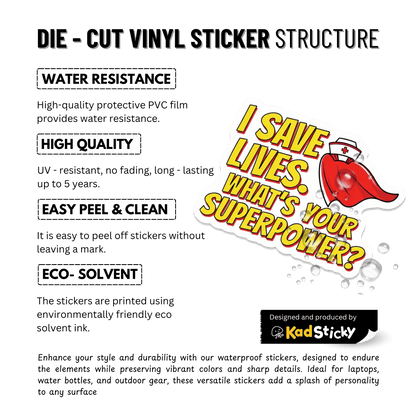 3PCs Funny Nurse Superhero Sticker | I Save Lives Vinyl Decal Gift