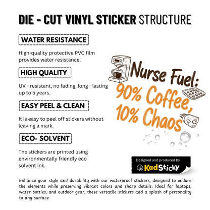 3PCs Funny Nurse Fuel Coffee Chaos Vinyl Sticker for RNs and Med Staff