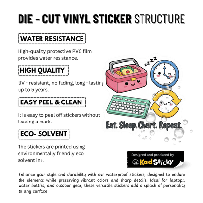 3PCs Funny Nurse Sticker | Eat Sleep Chart Repeat Vinyl Decal for RN