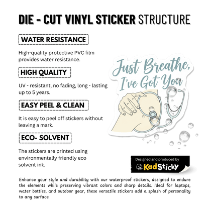 3PCs Just Breathe Nurse Sticker | Calming Vinyl Decal for RN, ICU, OB