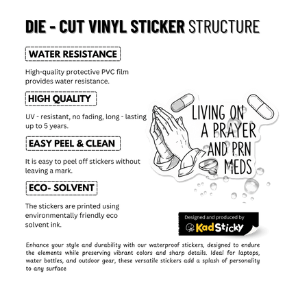 3PCs Living on a Prayer PRN Meds Sticker | Funny Nurse RN Vinyl Decal