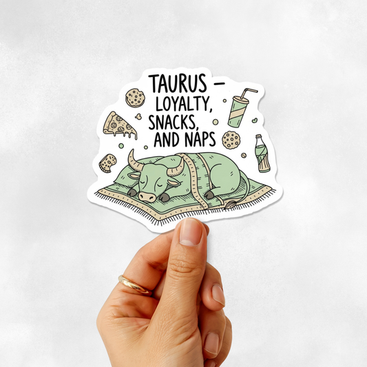 3PCs Taurus Snacks & Naps Sticker | Cute Zodiac Gift for Introvert