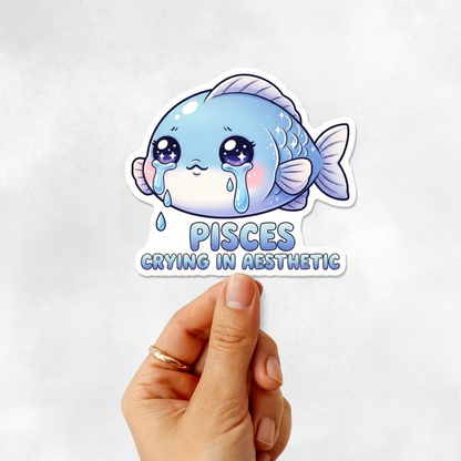 3PCs Pisces Crying Aesthetic Sticker | Cute Emo Zodiac Vinyl Decal