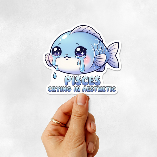 3PCs Pisces Crying Aesthetic Sticker | Cute Emo Zodiac Vinyl Decal