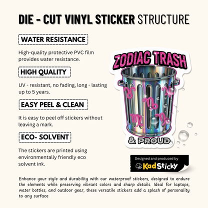 3PCs Funny Zodiac Trash Sticker | Glitter Horoscope Decal for Laptop
