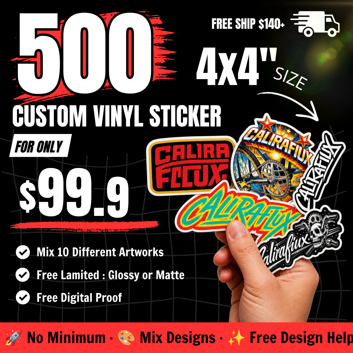 500 Custom Vinyl Stickers — Big Size 4 Inch