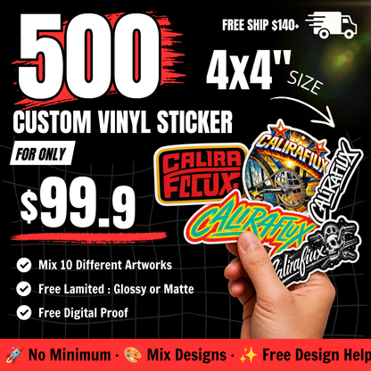 500 Custom Vinyl Stickers — Big Size 4 Inch