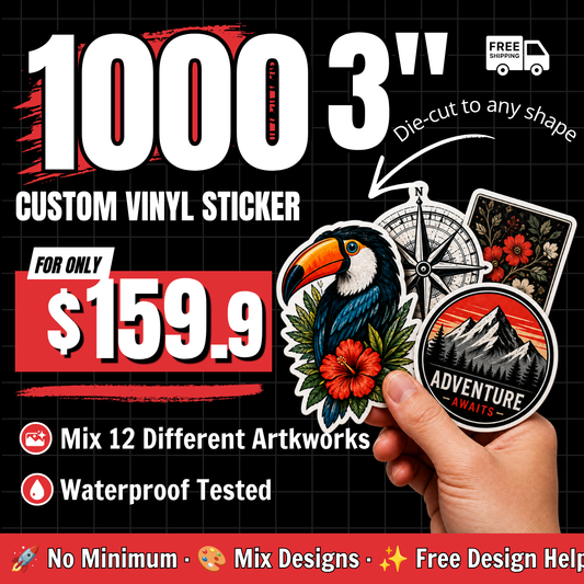 1000 Custom Vinyl Stickers — Business Bulk 🚚 FREE SHIPPING
